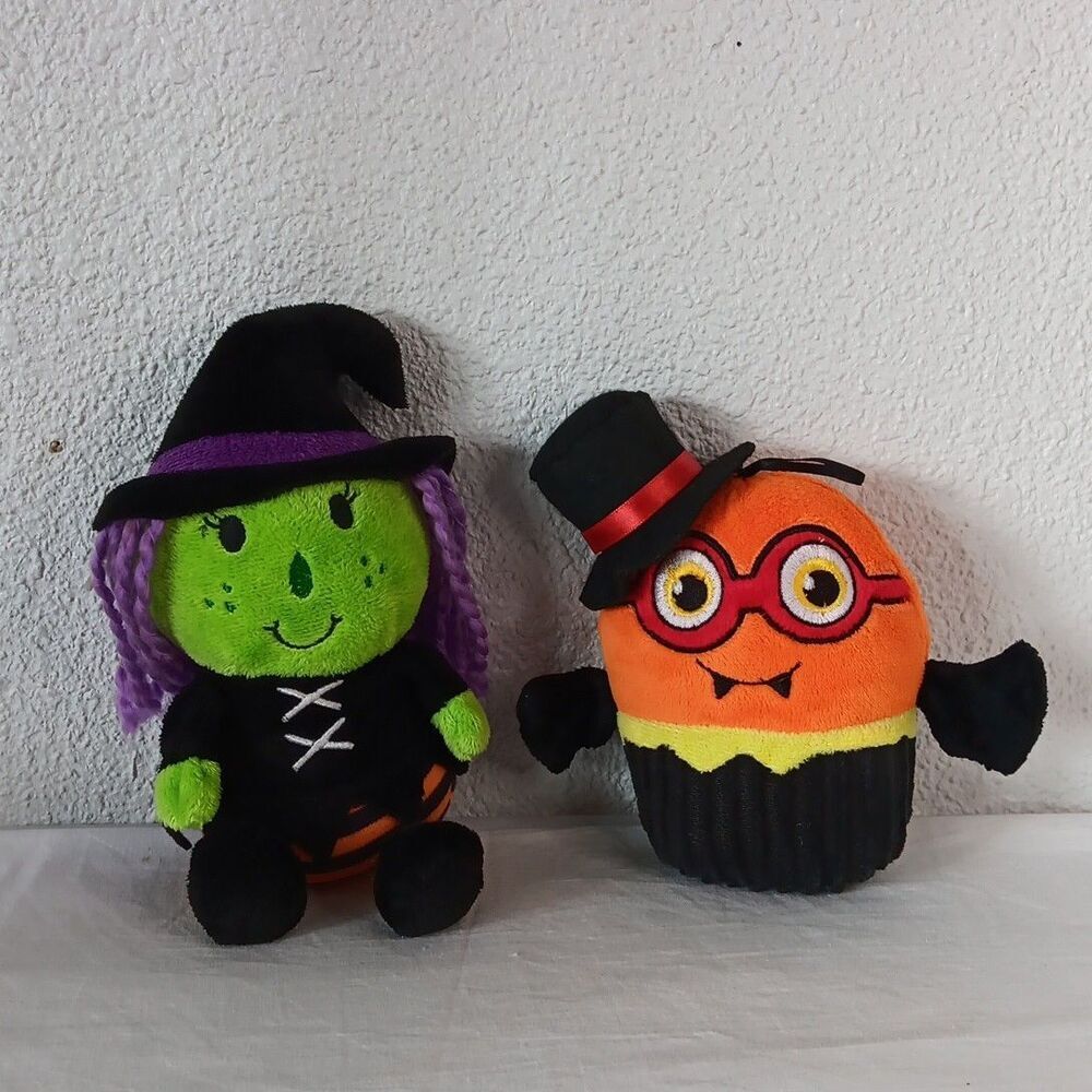 Dandee Witch And Bat Cupcake Plush Halloween Spooky Orange Green Black Stuffed